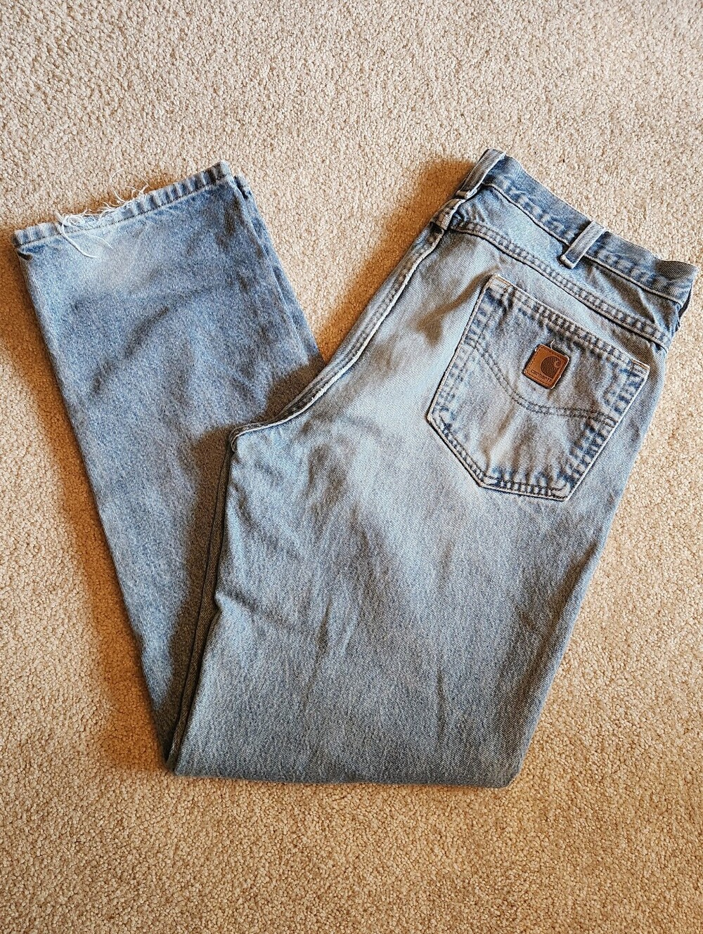 Vintage Y2K Carhartt Men's Light Blue Dustressed Relaxed Fit Jeans - 36x34